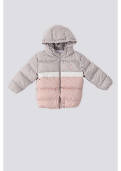Pudra İki Renkli Kapüşonlu Bebek Mont