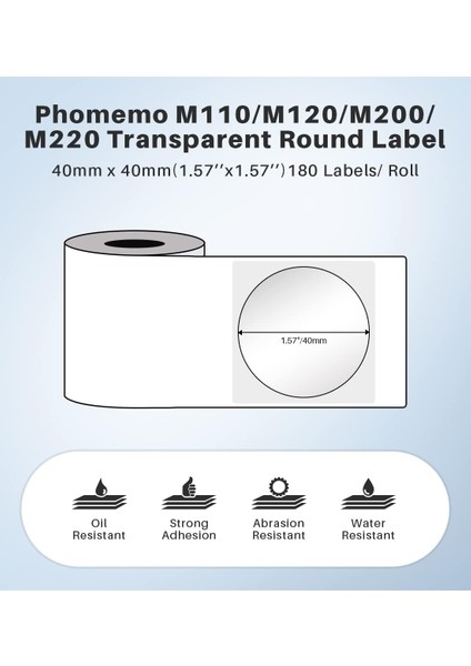 40X40MM/180ADET Yuvarlak Etiket - M110/M221/M220/M120/M200/M110S Uyumlu