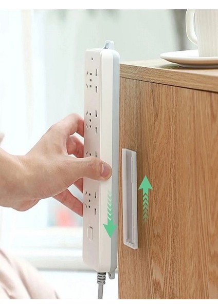 "2 Adet" Yapışkanlı ve Kızaklı Plastik Eşya Sabitleme Aparatı Priz- Kablo Tutacağı