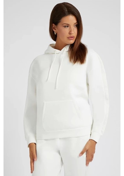 Kadın Kapşonlu Beyaz Sweatshirt