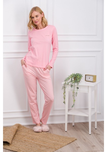 Pembe Çizgili Kadın Pijama Takımı
