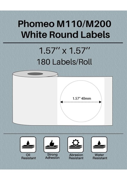 40X40MM/180ADET Yuvarlak Etiket - M110/M221/M220/M120/M200/M110S Uyumlu
