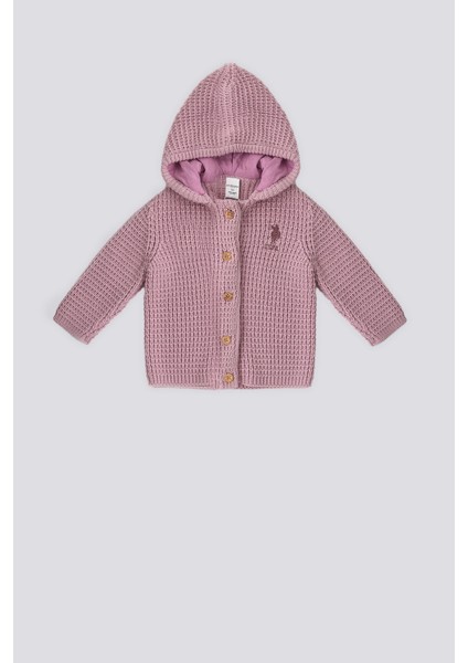 Pembe Kapüşonlu Bebek Hırka