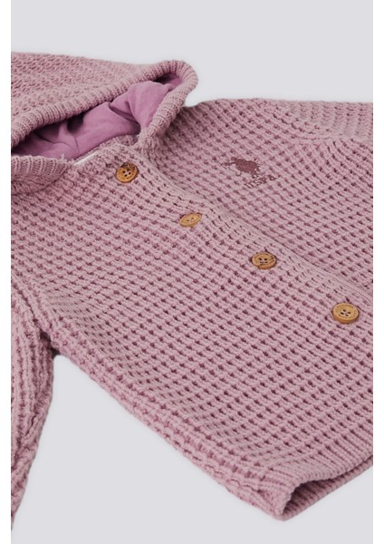 Pembe Kapüşonlu Bebek Hırka