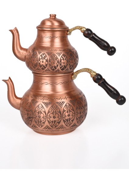 Dmt Copper Home Bakır Çaydanlık Takımı Ağır İşlemeli Papatya Model 16 cm 12 cm