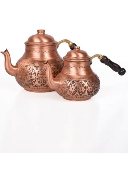 Dmt Copper Home Bakır Çaydanlık Takımı Ağır İşlemeli Papatya Model 16 cm 12 cm