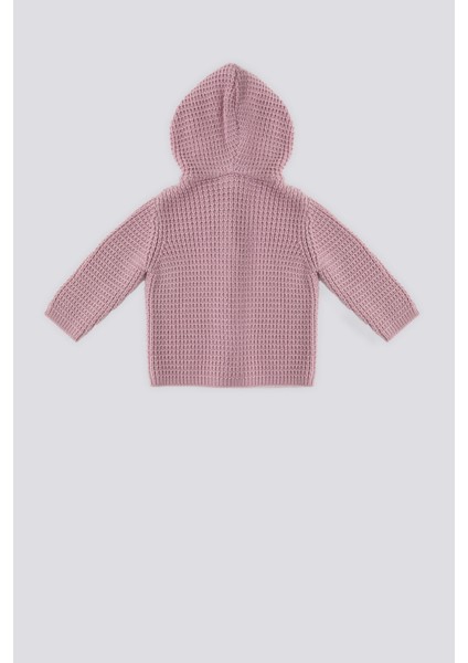 Pembe Kapüşonlu Bebek Hırka