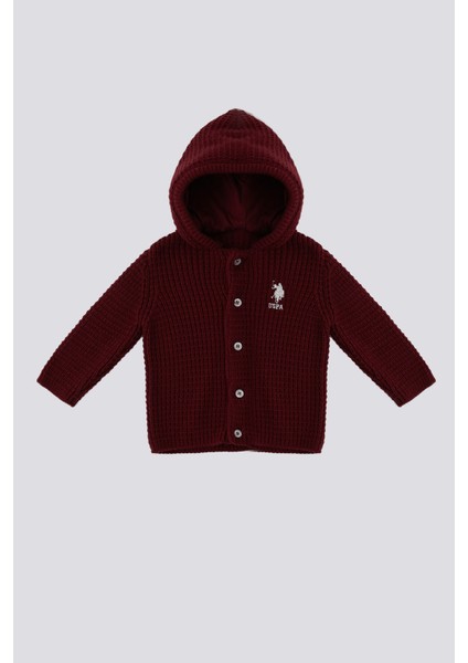 Bordo Kapüşonlu Bebek Hırka