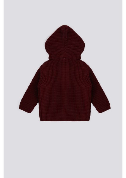 Bordo Kapüşonlu Bebek Hırka modelleri