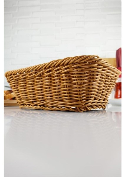 Rattan Ekmek Sepeti Dikdörtgen Ekmeklik 22 cm Kahverengi - YK1449