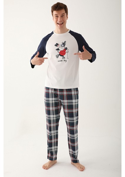 Winter Day Beyaz Erkek Uzun Kol Pijama Takım