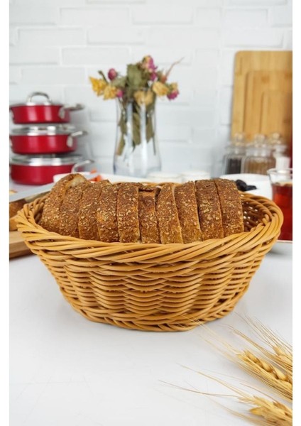 Rattan Ekmek Sepeti Yuvarlak Ekmeklik 21 cm Kahverengi - YK1446