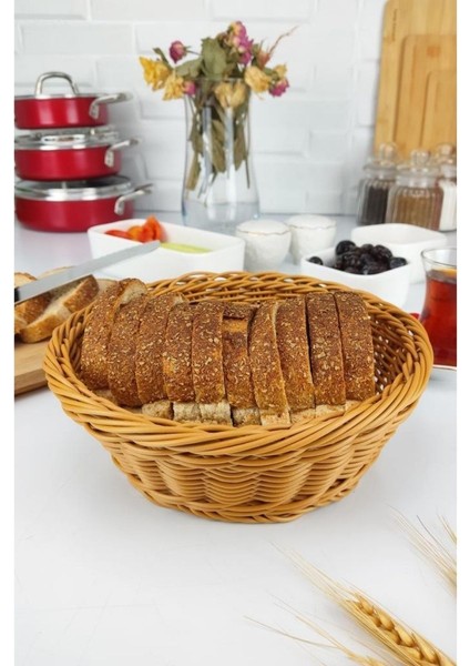 Rattan Ekmek Sepeti Yuvarlak Ekmeklik 21 cm Kahverengi - YK1446