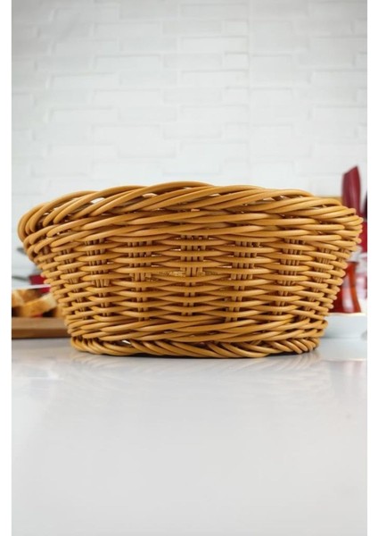 Rattan Ekmek Sepeti Yuvarlak Ekmeklik 21 cm Kahverengi - YK1446
