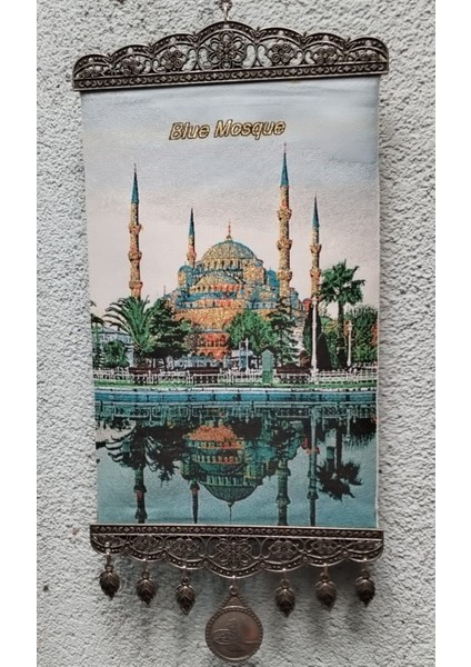 Dokuma Kumaş Sultanahmet Cami Desenli Nazar Boncuklu 20X45CM Duvar Süsü