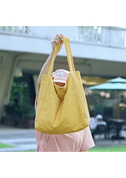 Düz Renk Basit Büyük Kapasiteli Kanvas Kova Çantası Kadın Tüm Maç Tek Omuz Kanvas Çanta (Yurt Dışından) modelleri