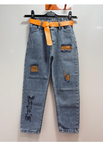 Kız Çocuk Beli Lastikli Kemerli Angels Jean Pantolon