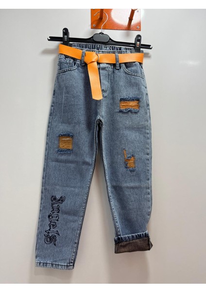 Kız Çocuk Beli Lastikli Kemerli Angels Jean Pantolon