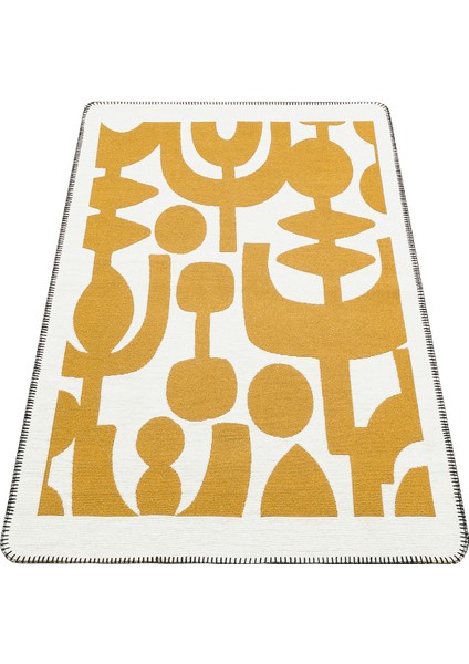 Arya Neo Kilim ARN07 Whıte Yellow Yıkanabilir Kaymaz Tabanlı Modern Pamuk Kilim