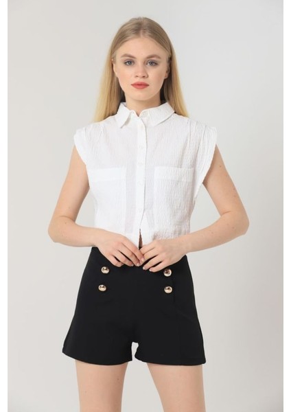 Yagmur Beren Süs Düğmeli Bürümcük Kumaş Şort fırsatları