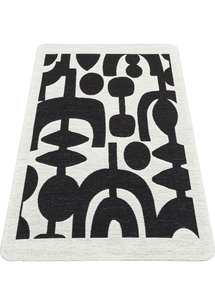 Arya Neo Kilim Arn 07 Whıte Black Yıkanabilir Kaymaz Tabanlı Modern Pamuk Kilim