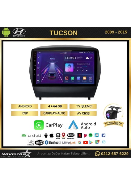 Hyundai Tucson 4gb + 64GB Kablosuz Carplay 2009-2015 Android 13