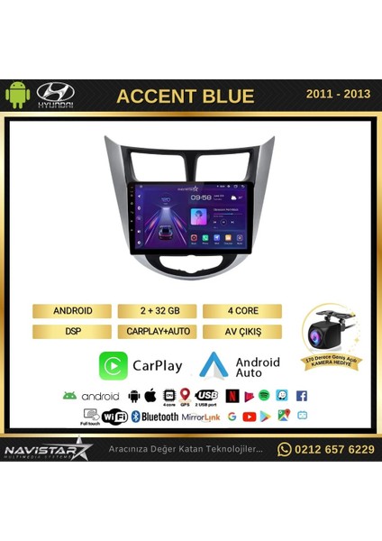 Hyundai Accent Blue 2011-2013 Model 2+32GB Android 13 Kablosuz fiyatları