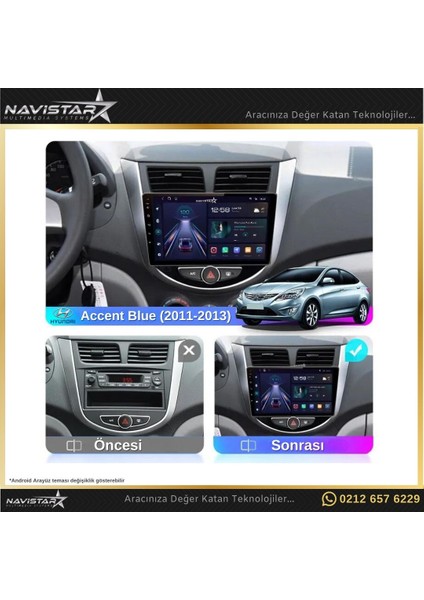 Hyundai Accent Blue 2011-2013 Model 2+32GB Android 13 Kablosuz modelleri