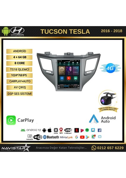 Hyundai Tucson Tesla 4gb + 64GB 2016-2018 Model Kablosuz Carplay fiyatları