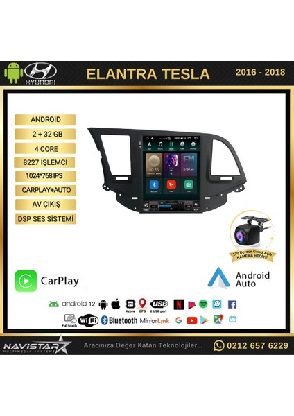 Hyundai Elantra Tesla 2016-2018 Model 2gb + 32GB Kablosuz Carpla fiyatları
