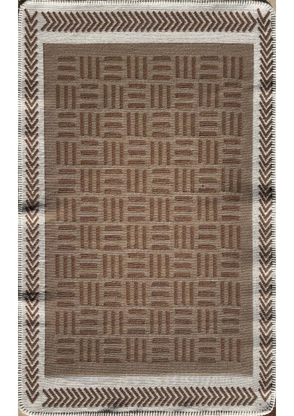 Arya Neo Kilim Arn 03 Brown Whıte Yıkanabilir Kaymaz Tabanlı Modern Pamuk Kilim