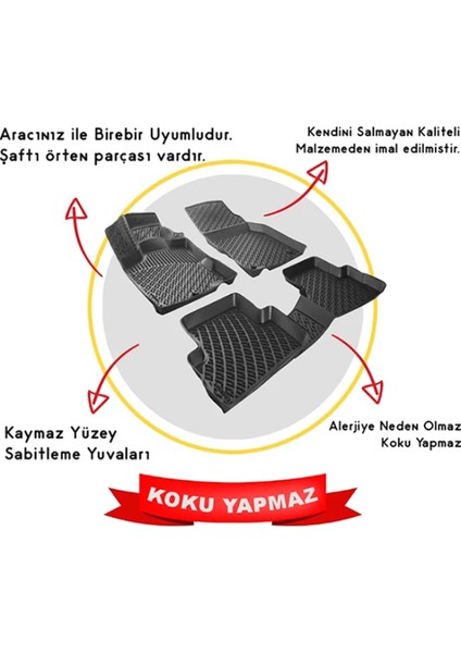 Focus 2 2005-2010 3D Siyah Kokusuz Havuzulu Paspas Takımı