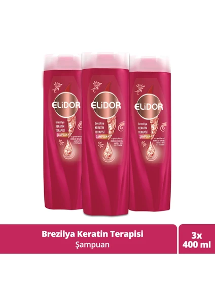 Şampuan Brezilya Keratin Terapisi Hidrolize Keratin Marula Yağı E Vitamini 400 ml x3