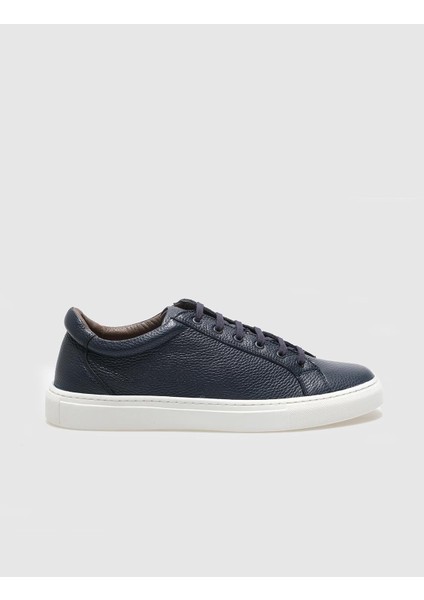 Deri Lacivert Bağcıklı Erkek Sneaker