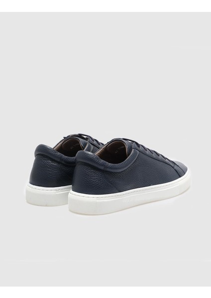 Deri Lacivert Bağcıklı Erkek Sneaker