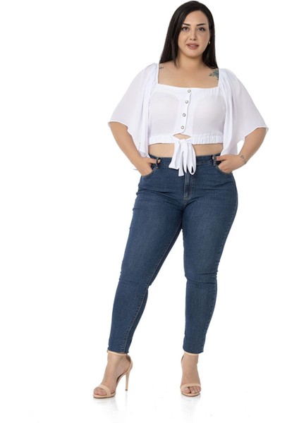Büyük Beden Geniş Kollu Beli Lastik Büzgülü Crop Beyaz Bluz fiyatları