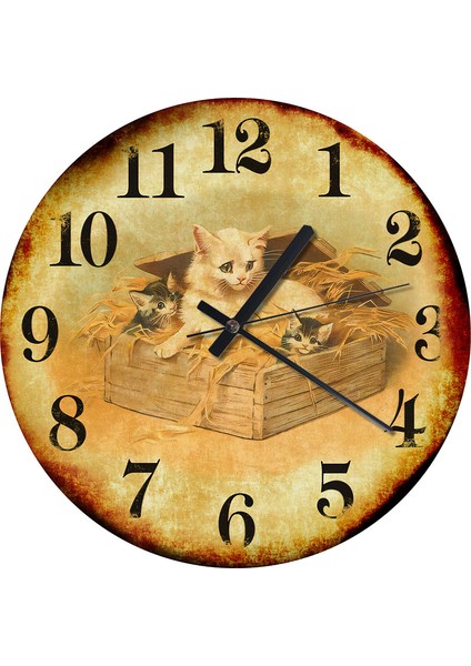 Sandıkta Kedi Ailesi Tasarım Duvar Saati