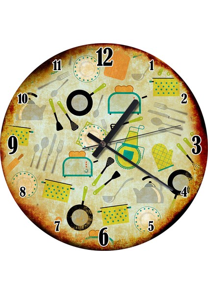 Mutfak Gereçleri Baskılı Duvar Saati