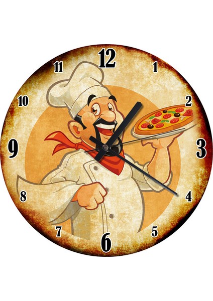 Pizza Ustası Ahşap Duvar Saati