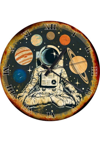 Yoga Yapan Astronot Ahşap Duvar Saati