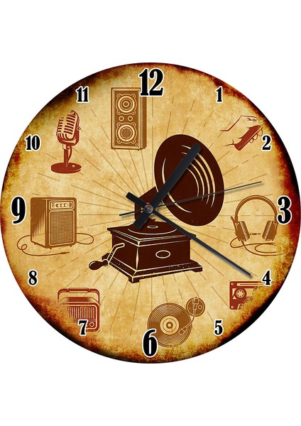 Gramofon Ahşap Duvar Saati