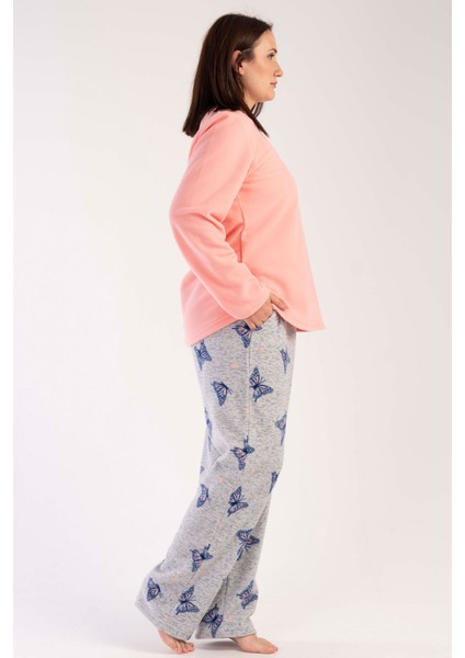 Kadın Polar Büyük Beden Uzun Kol Ceblı Pijama Takım modelleri