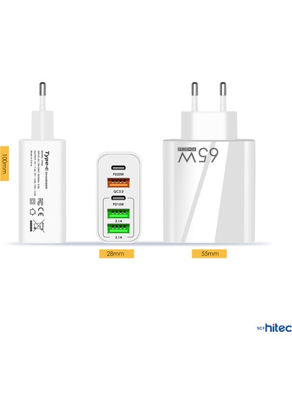 120W 3 Type-C + 2 UsbA Toplam 5 Çıkışlı Ev Tipi Süper Hızlı Şarj Aleti SR104