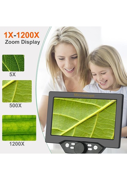 12MP 1 1200X Büyütme 7 Inc LCD Dijital Mikroskop