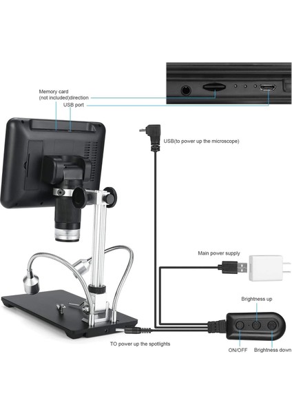 AD206 Siyah 7 Inc LCD 1080P Devre Kartı Dijital Mikroskop