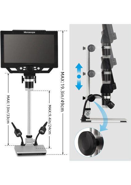 12MP 1600X Büyütme 9 Inc LCD Dijital Mikroskop