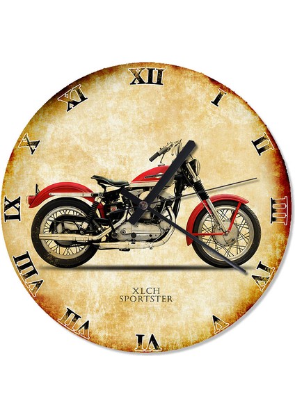 Klasik Kırmızı Motosiklet Analog Duvar Saati
