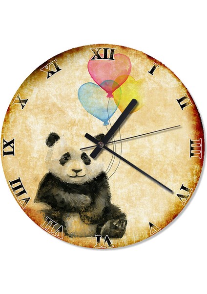 Sevimli Panda ve Aşk Balonları Analog Duvar Saati