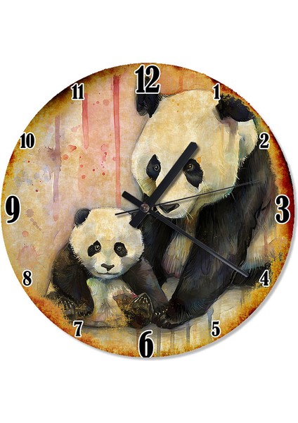 Servimli Panda Ailesi Akarlı Duvar Saati
