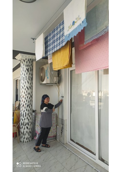 Gümüş Asansörlü Çamaşır Kurutma Askısı - Kurutmalık 8 Sıra 180 cm Boyunda